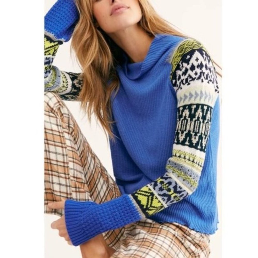Free People prism swit cowl neck ribbed stretch knit pattern sweater small